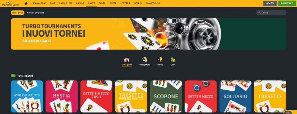 Giochi di carte su Planetwin365